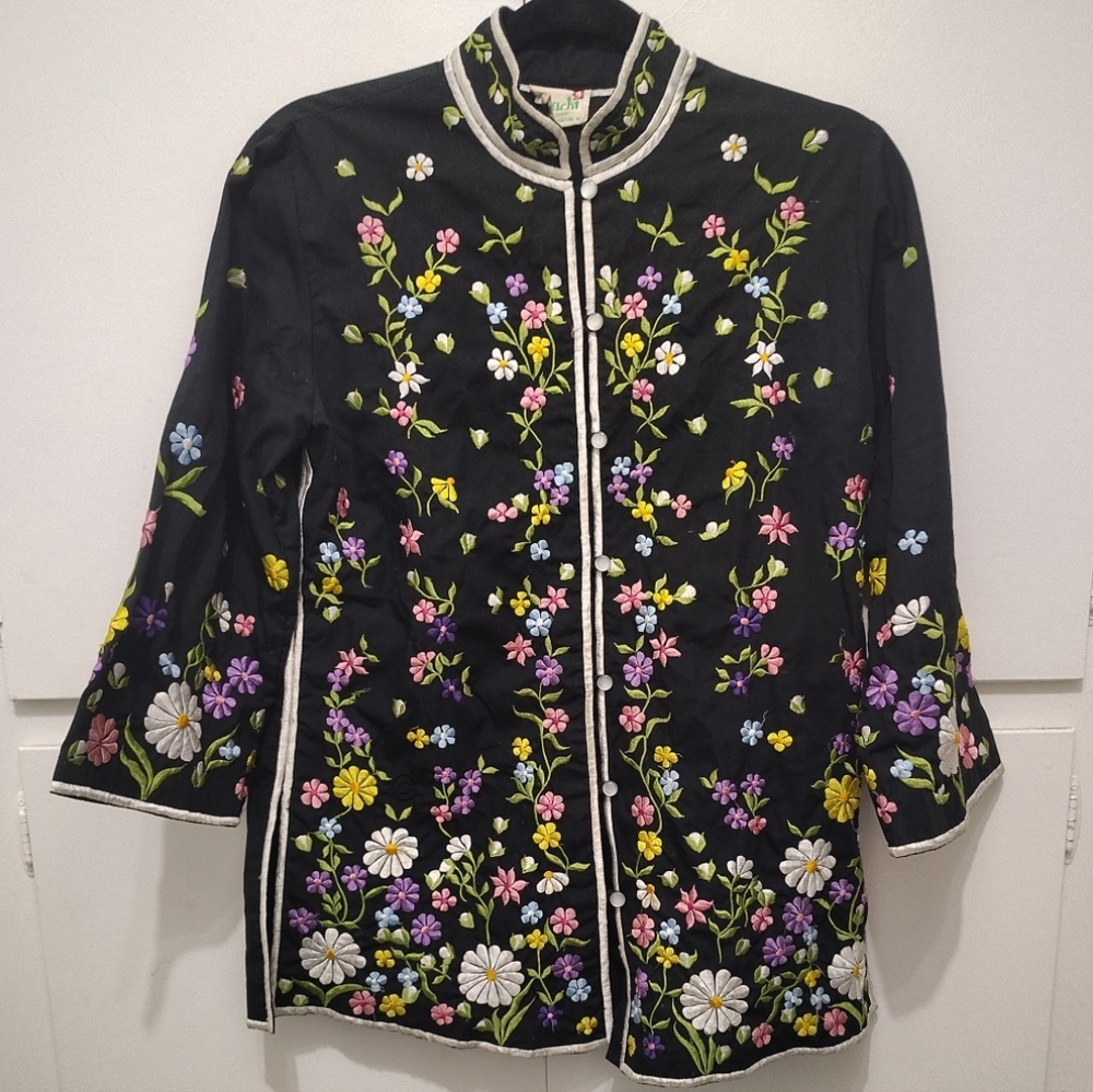 Vintage Floral Embroidered Black Chuchi Jacket